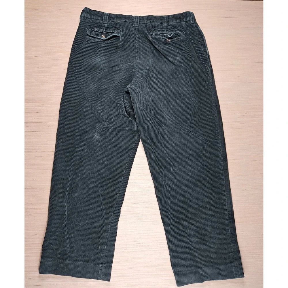 LL Bean Corduroy Pants Mens 38x29.5 Green Classic Fit Pleated Cotton Casual